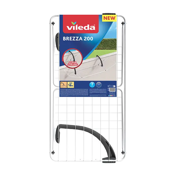 Vileda Brezza 200 Stendibiancheria da Balcone con Ali | 18m di Stenditura | Bracci Regolabili Nytrogen Technology | In Acciaio e Resina Ultra Resistente
