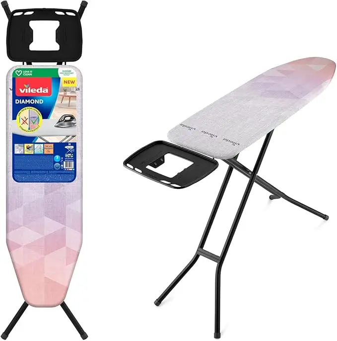 Vileda Diamond Asse da Stiro Professionale 120x38 cm | Copriasse Ultra-Resistente al Calore | Struttura Extra Stabile 28mm | Altezza Regolabile 97 cm