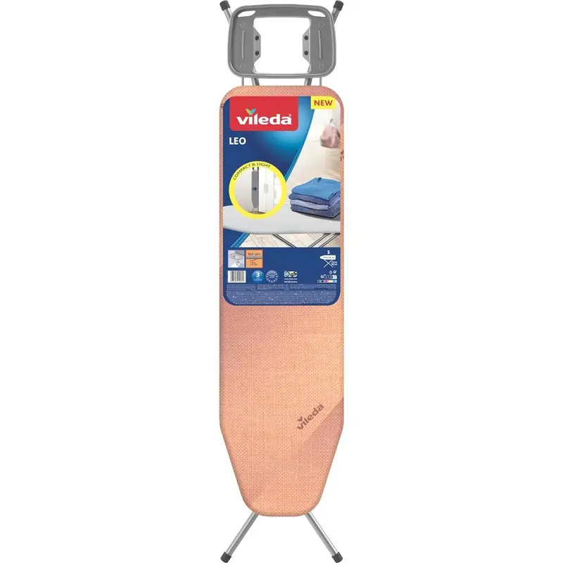 Vileda Leo Asse da Stiro Compatta | Piano 114x33 cm | Altezza Regolabile 71-90 cm | Poggiaferro Termoresistente e Design Salvaspazio