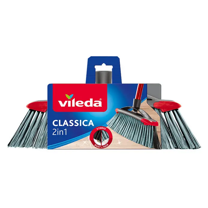Vileda Scopa 2in1 Classica con Doppie Setole in PET Riciclato per Polvere e Capelli