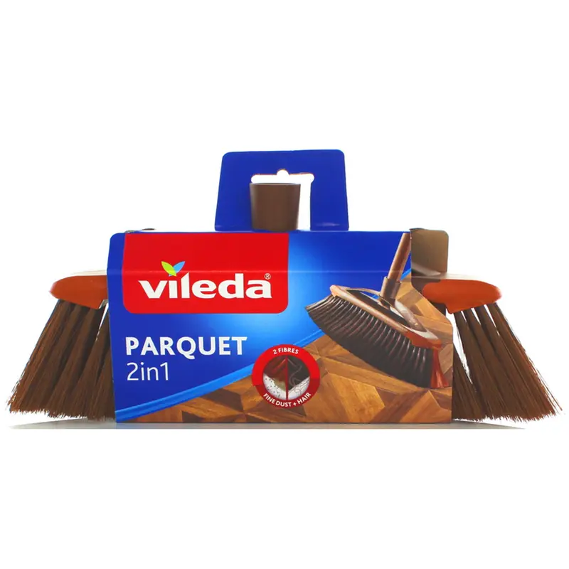 Vileda Scopa 2in1 Parquet | Scopa per Pavimenti Delicati con Paracolpi Morbidi | Fibre Specializzate per Polvere Fine e Capelli | Antigraffio