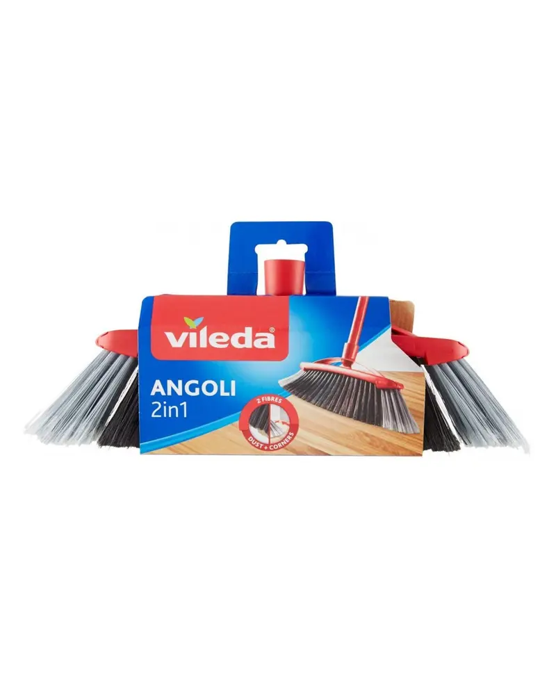Vileda Scopa Classica 2in1 Design Angoli in PET Riciclato – La Soluzione Specialistica per Polvere e Peli