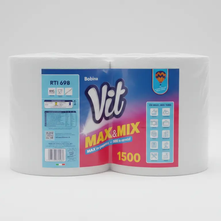 Vit MAX&MIX 1500 Bobina Multiuso 2 Rotoli | 1500 Strappi Totali | Asciugatutto in Pura Cellulosa per Casa, Cucina e Auto
