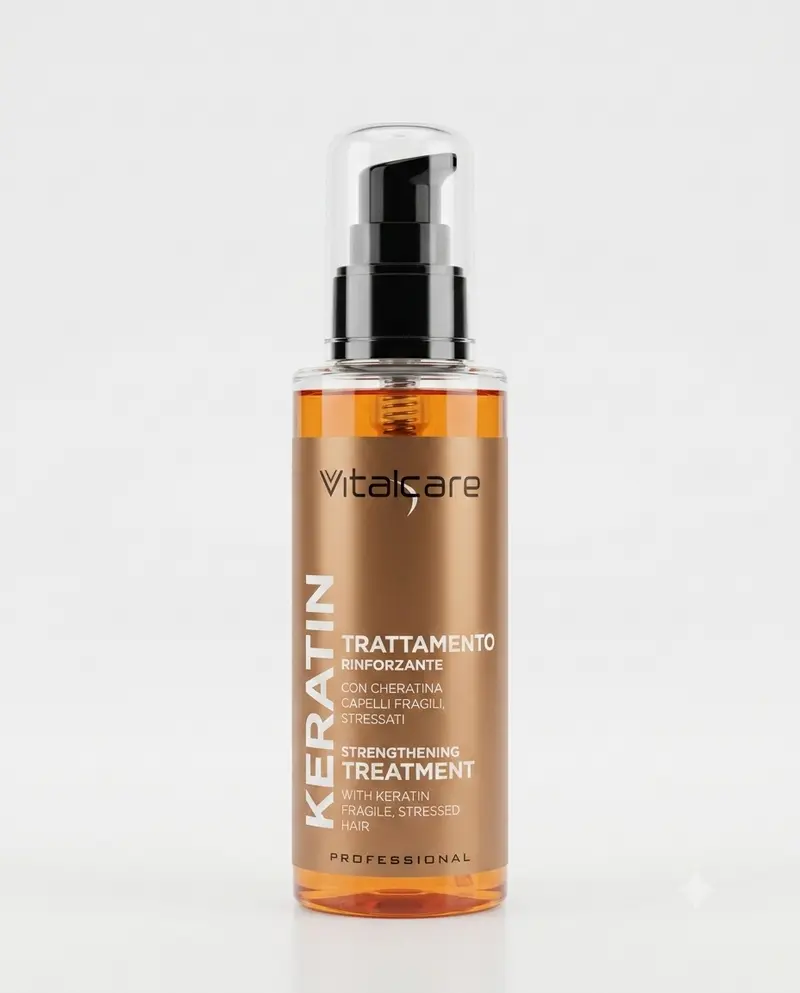 Vitalcare Keratin Trattamento Rinforzante 100ml – Olio Professionale alla Cheratina per Capelli Fragili e Sfibrati – Azione Ricostituente e Lucentezza Specchio