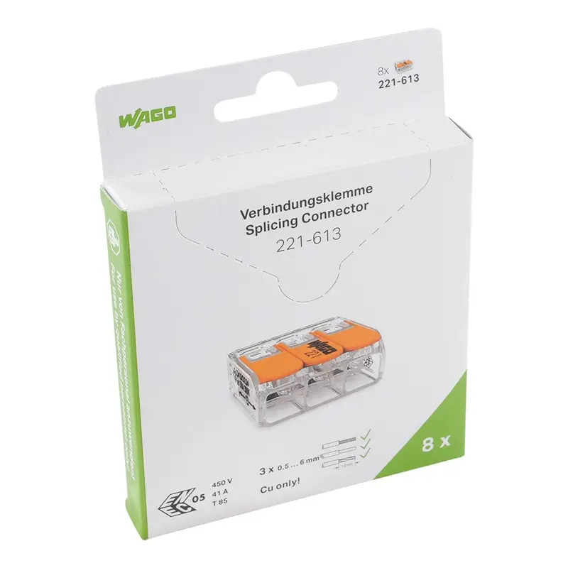 Wago 221-613/995-008 (Conf. 8 pz) - Morsetto di giunzione con leve
