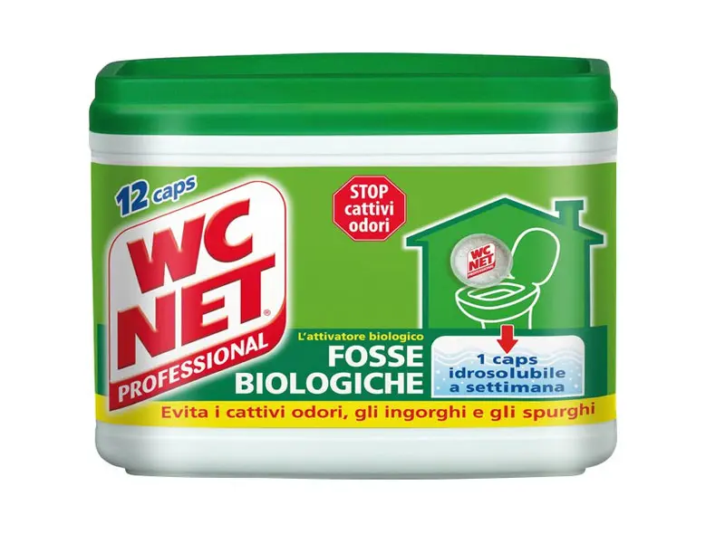 WC Net Professional Fosse Biologiche 12 Capsule | Trattamento Enzimatico Anti-Odore e Anti-Ingorgo | Scioglie Rifiuti Solidi e Riduce Spese di Spurgo