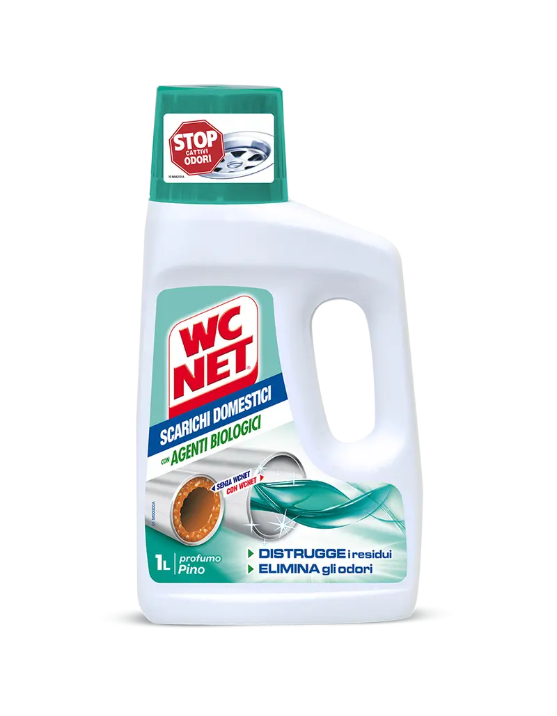 WC Net Scarichi Domestici 1L | Trattamento Biologico Professionale | Anti-Odore Istantaneo e Prevenzione Ingorghi | Fragranza Pino | Sicuro su Tutti i Tubi