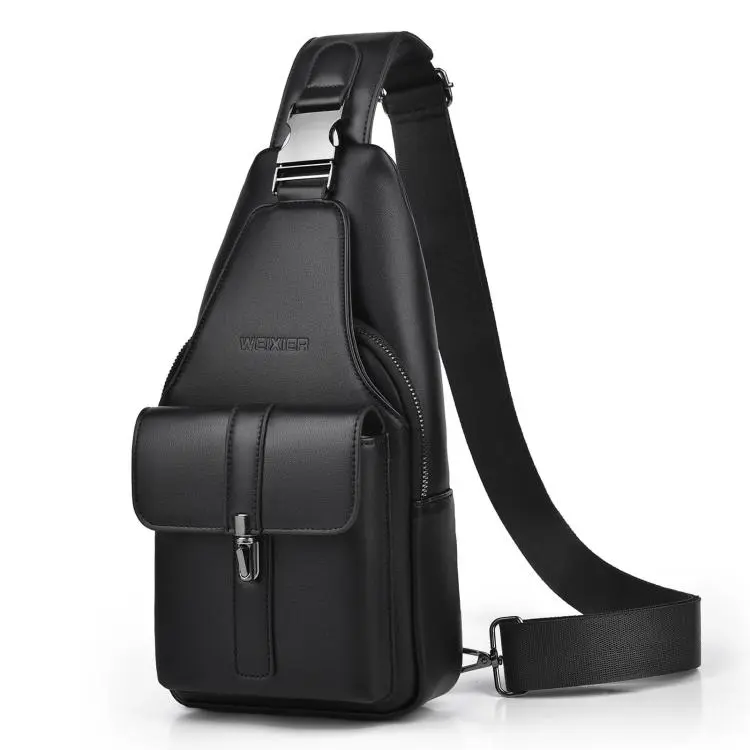 WEIXIER X493 Men PU Leather Sling Bag Waterproof Casual Crossbody Chest Daypack