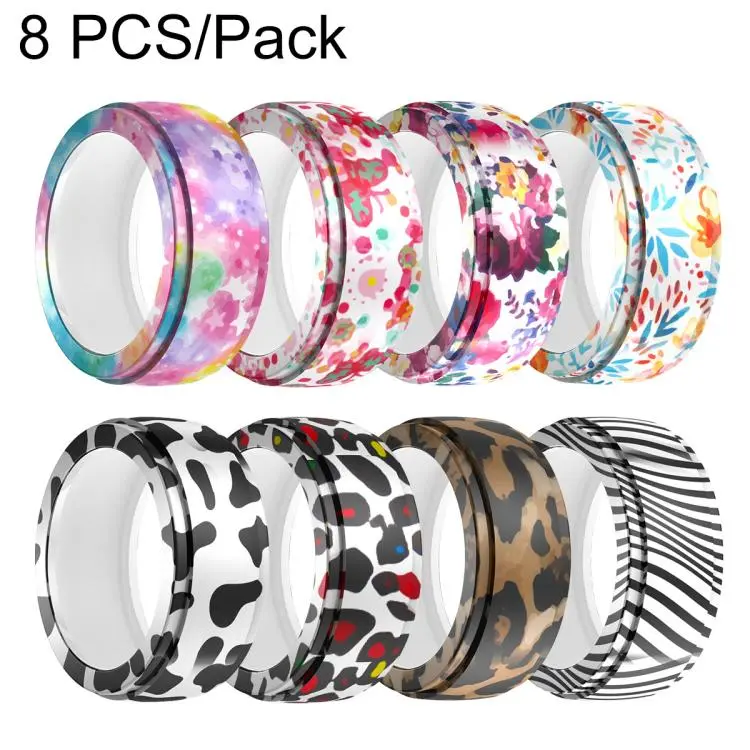 XDcase 8 PCS/Pack Printed Silicone Case for Oura Ring 4 / Gen3 / Galaxy Ring / Ultrahuman Ring AIR, S 5-9, M 10-15