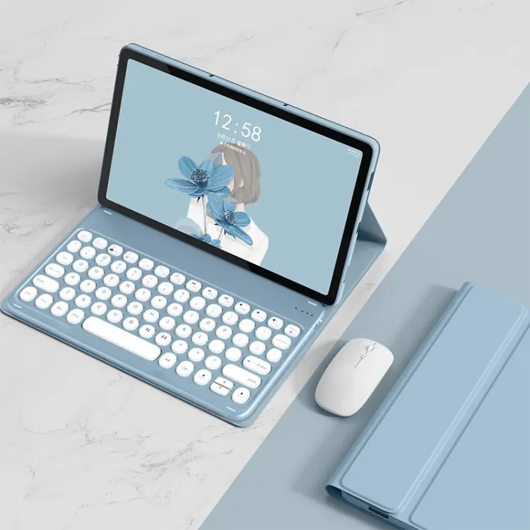 YM-LX106 Custodia in pelle con tastiera staccabile per tablet Bluetooth a chiave rotonda con mouse, YM-LX106 with Mouse