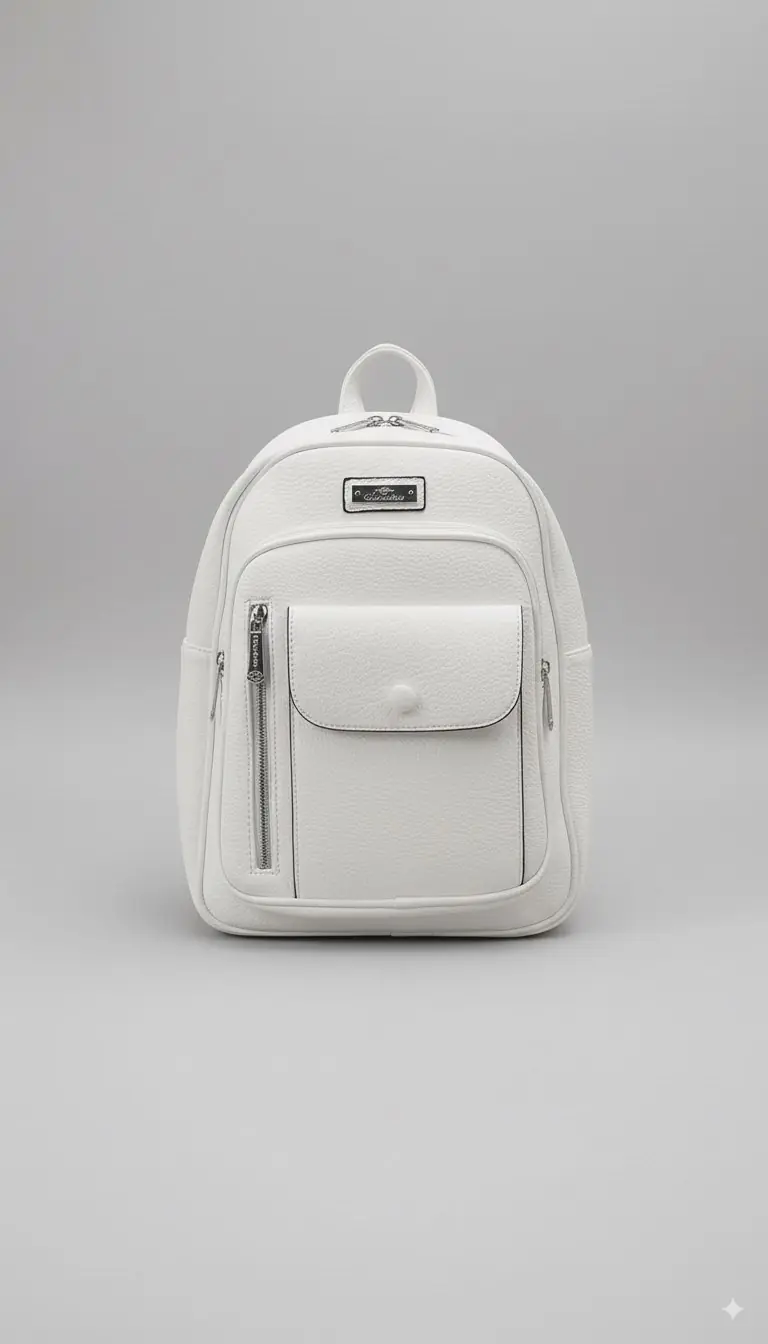 Zaino Charro donna bianco in ecopelle martellata 30x30 cm elegante e capiente
