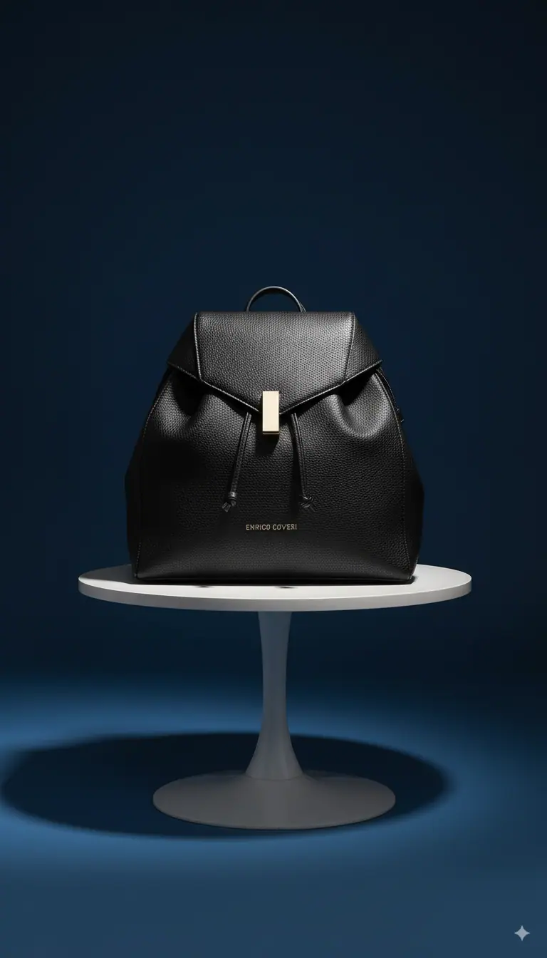 Zaino Enrico Coveri in Pelle Effetto Martellato - Nero - 30x30 cm