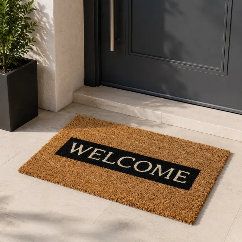Zerbino Welcome 40x60 cm in Cocco Naturale con Fondo Antiscivolo Biscotto