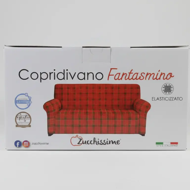 Zucchissime Copridivano Fantasmino 4 Posti Elasticizzato - Tartan Scozzese (Natalizio) - Da 220 a 260 cm - Facile da Installare
